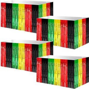 4 Pack Juneteenth Day Party Table Skirt Decorations 108 x 29 Inch June 19th African Foil Fringe Tinsel Table Skirts Free Day Banner for American National Holiday Supply Home Kitchen Decor