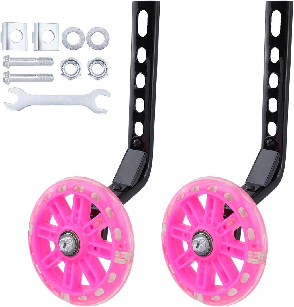 Geesatis Bike Training Wheels,Adjustable Bicycle Stabilizer Mounted Kit, Silent Training Wheels for 12 14 16 18 20 inch Single Speed Bike,Pink