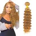 Deep Wave Bundles Human Hair 30 Inch Color #27 Honey Blonde Single Bundle Brazilian Virgin Human Hair Bundles Deep Wave 100g Per 1 Bundle Remy Hair Extensions For Black Woman