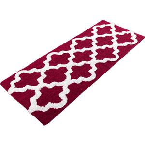 100% Cotton Bathroom Rug - 24x60-Inch Bathmat with Trellis Pattern and Non-Slip Base - Machine Washable Bathroom Rugs by Lavish Home (Burgundy)