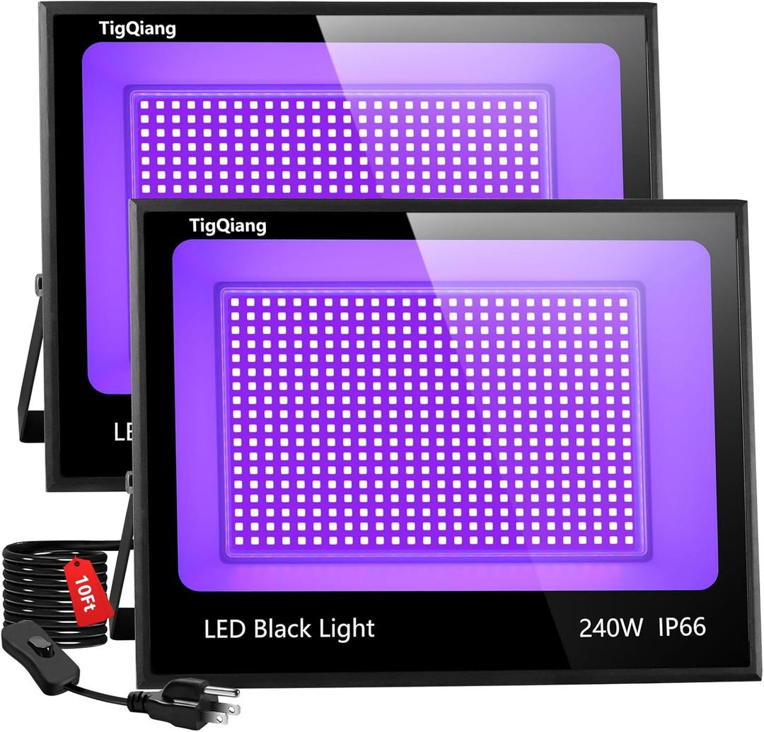 Upgraded 240W LED Black Light with 10ft Cable, IP66 Outdoor Blacklight Flood Light, Powerful Floodlight with Plug Switch for Christmas Halloween Neon Glow Dark Party Body Paint, 2 Pack Upgraded 240W LED Black Light with 10ft Cable, IP66 Outdoor Blacklight Flood Light, Powerful Floodlight with Plug Switch for Christmas Halloween Neon Glow Dark Party Body Paint, 2 Pack