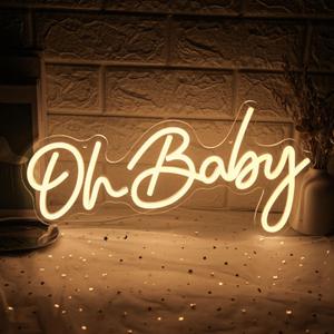 Oh Baby Neon Sign for Backdrop, Baby Shower LED Neon Lights for Wall Decor Dimmable Light Up Sign for Gender Reveal, Birthday Party Decoration, Warm White (16.9"*8.2")