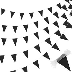 Preboun 400 ft Christmas Solid Pennant Banner Flags 240 Pcs String Hanging DIY Triangle Bunting Bulk Garland for Grand Opening Carnival Birthday Party Decoration Outdoor(Black)