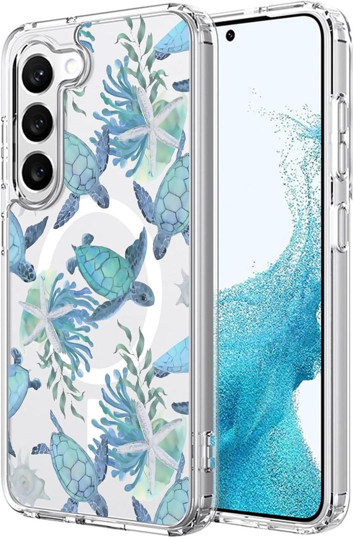 Magnetic Case for Samsung Galaxy S25 Compatible with MagSafe Wireless Charging Cute Sea Turtle Design Shockproof Anti-Scratch Cover for Samsung S25 (Clear)
