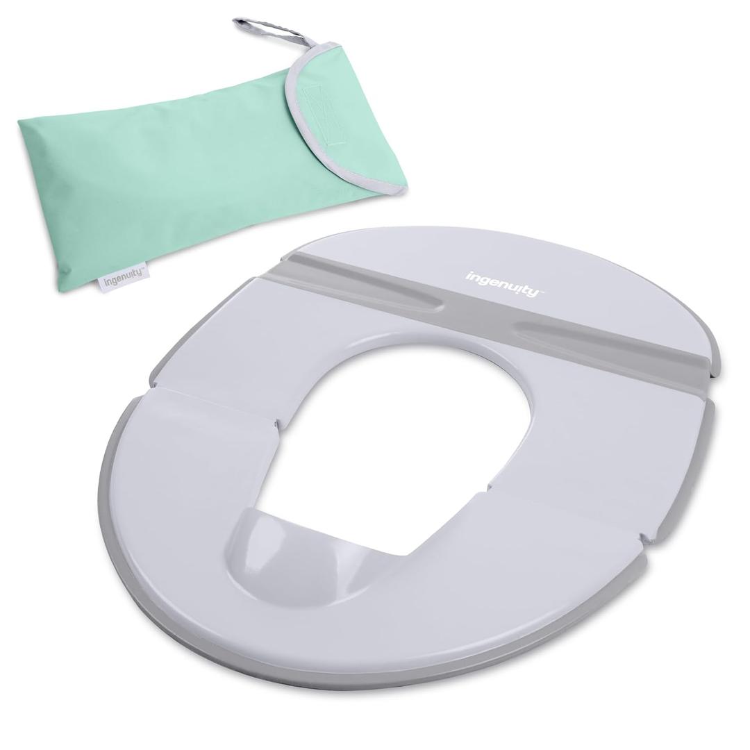 Ingenuity Foldaway Travel Potty Training Seat with Storage Bag, Folding & Portable Toddler Potty Seat, Easy One-Handed Open, Non-Slip Grip