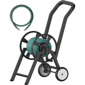 Artigarden Garden Hose Reel Cart with Wheels, Holds 165 ft of 5/8 Hose Outdoor Heavy Duty Powder-coated Steel Water Storage Holder Rack with 3.9 Ft Leader Hose for Outside Lawn Yard, Black