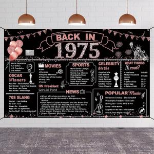 DARUNAXY 50th Birthday Rose Gold Party Decoration, Back in 1975 Banner for Women 50 Years Old Birthday Photography Background Vintage 1975 Poster Backdrop for Girls 50th Class Reunion Party Supplies