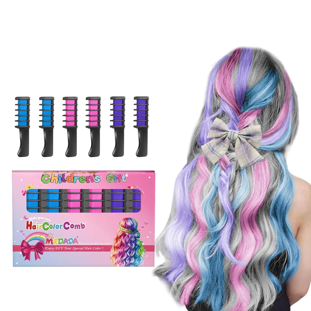 New Hair Chalk Comb Temporary Hair Color Dye for Girls Kids with Light Color Hair, Washable Hair Chalk for Girls Age 4 5 6 7 8 9 10 Birthday Cosplay DIY Christmas (Blue & Pink & Purple)
