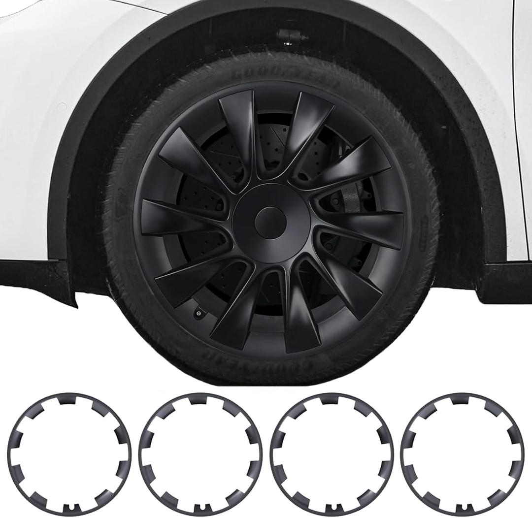 Wheel Rim Protector for Tesla Model Y 20 Inch Induction Wheels All-in-one Car Tire Trim Rings Rim Case Hubcaps Wheel Cover 2020-2024 Model Y Accessories (Matte Black)