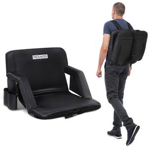 PEXMOR Folding Stadium Seats for Bleachers w/Back Support,Bleacher Chair w/Cushion & Armrest, Portable Padded Stadium Chair w/Pockets, Carrying Bag (Black)