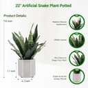 Artificial Sansevieria Plant Fake Snake Plant in Plastic Pot, 22" Tall Real Touch Fakes Plants for Home Decor Indoor, Lifelike Succulent Like Plant for Office Bedroom Living Room-Green