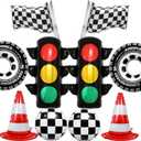 Race Car Birthday Party Decoration Balloon/Traffic light Foil Balloons/Traffic Cone/Checkered Flag/Tire Wheels Balloons for Boys Girls Car Party Decor
