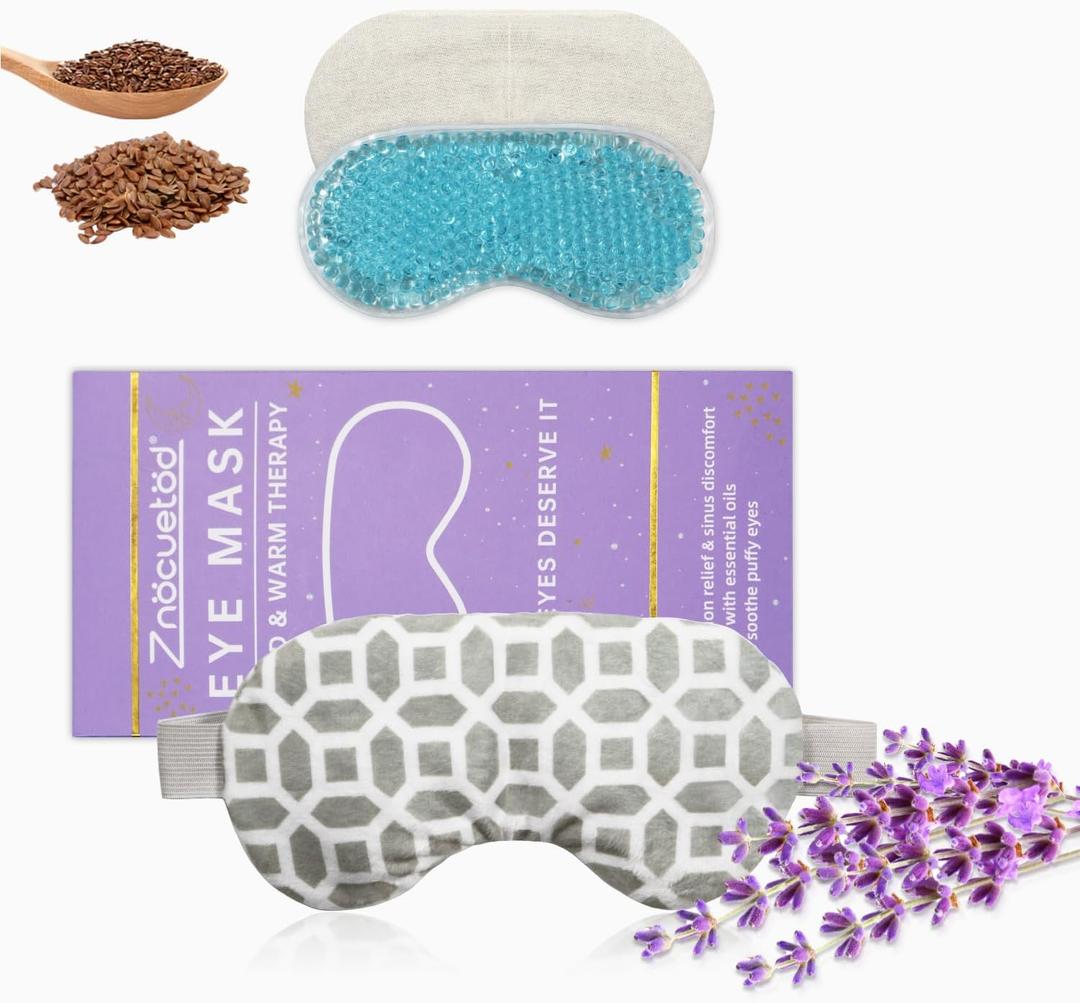 2 in 1 Heated/Ice Eye Mask Moist Heat Eye Mask Lavender & Flaxseed Sinus Pillow Microwavable for Dry Eye,Styes,Sinus Pain,Headache,Migraine,Puffy or Swollen Eyes Irritated and Inflamed Eyelid Bumps