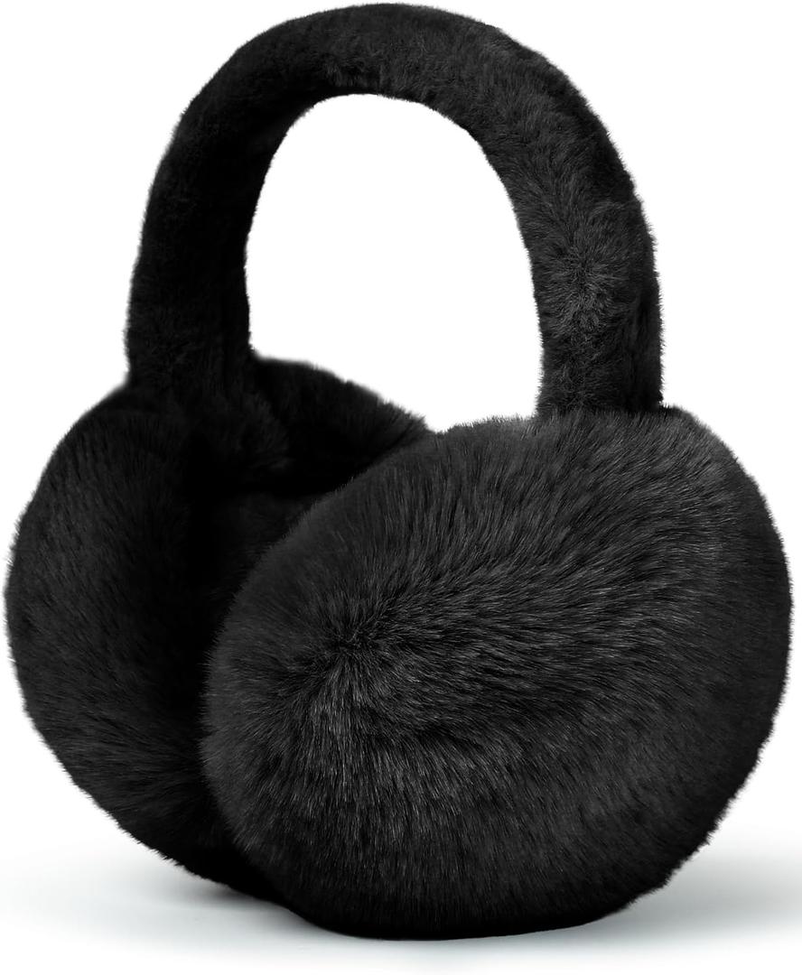 Buauty Ear Muffs Winter Women Men Soft Earmuffs Cute Ear Covers Cold Weather Fluffy Ear Warmers Headband Winter Accessories (Black)