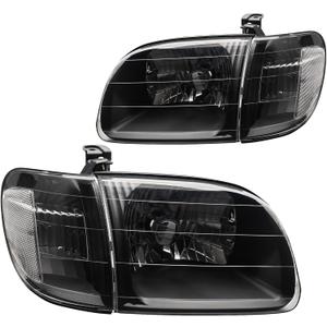 Headlight Assembly For 2000-2004 Toyota Tundra Regula/Access Cab Halogen Head Light Headlamp,Driver & Passenger Side Replace # TO2530135, TO2531135 (Black Housing CLear Lens, 4Pcs)