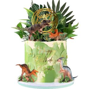 Dinosaur Cake Toppers Dinosaur Toy Figures Model Grass Cake Decorations for Boy Girl Birthday Baby Shower Dinosaur Theme Jungle Party Supplies (Style 1)
