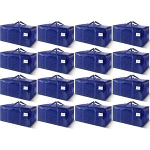 16 Pack Extra Heavy Duty Large Moving Bags with Strong Zipper & Carrying Handles, Sturdy Clothes Storage Bag Totes Bins, Packing Bags Moving Boxes College Moving Supplies, Dark Blue - 33 Gal