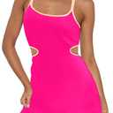 LAMISSCHE Womens Tennis Dress Built in Bra and Shorts Athletic Golf Mini Dress Backless Cut Out Onesie Rompers(Rose Red,XS), X-Small 