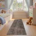 jinchan Solid Plush Runner Rug 2x6 Performance Shaggy Washable Hallway Rug Soft Modern Faux Wool Cozy Non Slip Carpet for Bedroom Laundry Room Living Room Kids Nursery Brown