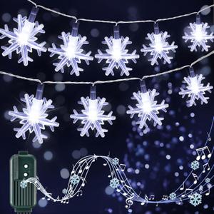 100 Bulbs 32 FT Christmas Snowflakes Lights with Music, Singing Led Snowflake String Lights Plays 25 Holiday Songs, 7 Function Mode, Adjustable Volume and Mute, Musical Christmas Lights