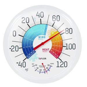 Taylor Wind Chill/Heat Index Thermometer & Hygrometer, Indoor Outdoor Wireless Thermometer with Easy to Read Large Numbers for Patio, Pool, and Indoor Areas, 13.25-inch (No Size)