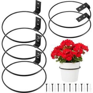 Menkxi Flower Pot Holder Wall Planter Ring Hanger Metal Wall Plant Hanging Pot Holder Mounted Hanging Bracket for Indoor Outdoor Home Garden Plant Flower Display, Black(6 Pcs,10 Inch)