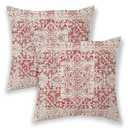 Boho Pillow Covers 20x20, Christmas Wine Red Cream Ethnic Design Outdoor Decorative Throw Pillows for Couch, Carpet Pattern Decor Cushion Cover 2 Pcs Farmhouse Linen Pillowcase for Bed Car Safa
