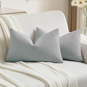 FUTEI Pack of 2 Chenille Decorative Throw Pillow Covers 12x20 Inch,Soft Cozy Striped Geometric Patterns Lumbar Pillow Cases,Modern Home Decor for Couch Bed Living Room,Dusty Blue