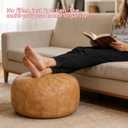 Thgonwid Unstuffed Moroccan Faux Leather Pouf Ottoman with Storage - Handmade Boho Chic Multi-Use Footrest for Living Room, Bedroom, Patio - Round Ethnic Floor Cushion & Decorative Accent, Khaki