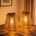 Solar Lanterns, 2 Pack Rattan Hanging Lights Solar Lanterns Outdoor Waterproof Outside Solar Lamp for Garden Patio Yard Porch Pathway Table Decor Decorative Birthday Gifts for Mom Grandma