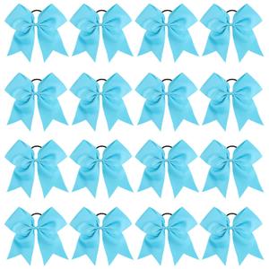 16PCS 8" Large Cheer Hair Bows Ponytail Holder Elastic Band Handmade for Cheerleading Teen Girls College Sports (Sky Blue, 1 Count (Pack of 16))
