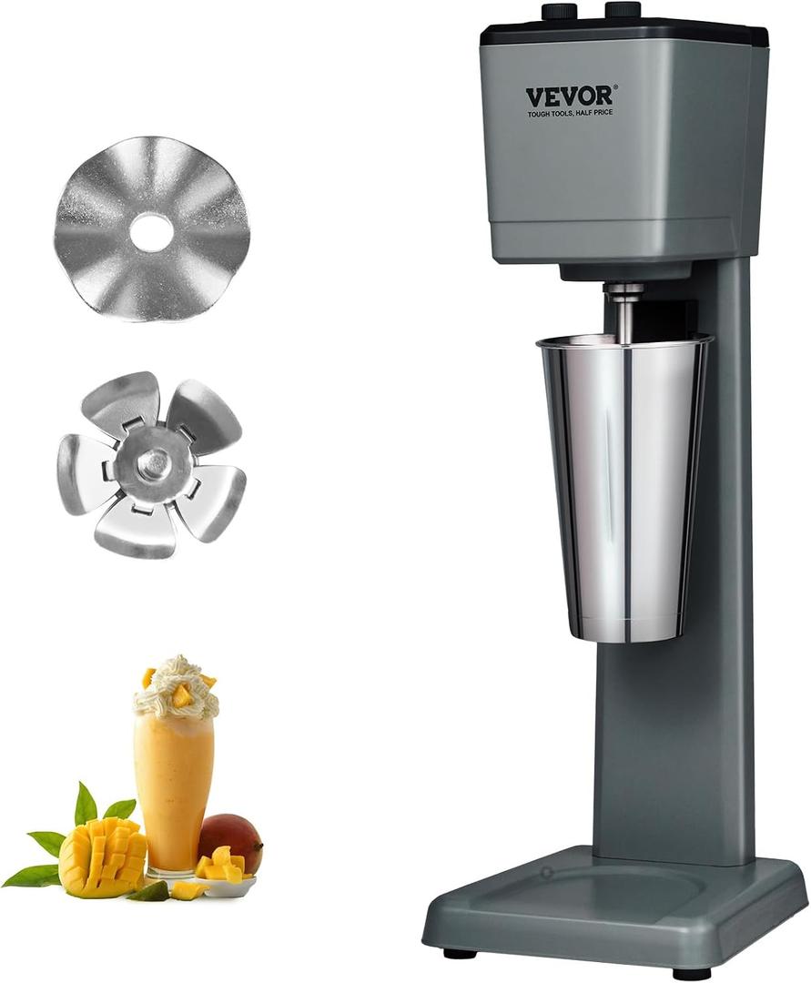 VEVOR Milkshake Machine, 375W Milkshake Maker Mixer, Single Head Drink Mixer Blender Machine, 3-Speed Milkshake Blender with 820ml Stainless Steel Cup for Commercial