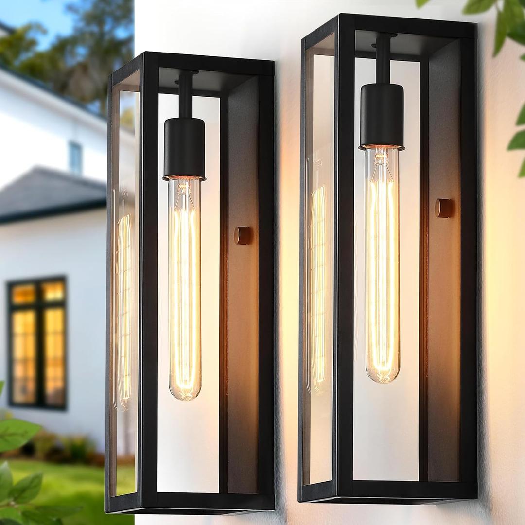 Large Outdoor Wall Light Fixtures 2-Pack, 16'' Anti-Rust Modern Outdoor Garage Lights Wall Mount, Waterproof Black Exterior Sconce Lighting, Outside Porch Lights for House & Coach (Classic Style)