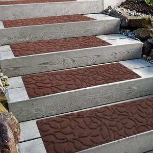 Aucuda Outdoor Stair Treads Non Slip for Elders and Dogs, 6pcs 8.5" x 30" Wooden Steps Runner Rug Heat Insulation Rubber, Brown Floral Staircase Mat Carpet for Indoor Grip Farmhouse