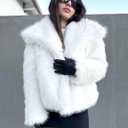 COZYPOIN Womens Faux Fur Jacket Fluffy Fur Coat Cropped Long Sleeve Lapel Button Down Fuzzy Winter Outerwear (White, S)