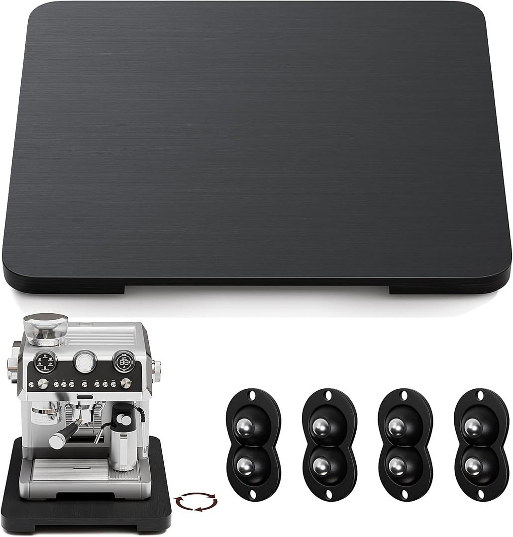 GuanQiao 360 Rotation Appliance Slider for Coffee Maker & Heavy Kitchen Appliance, Bamboo Rolling Tray for Kitchen Counter, Sliding Tray with Premium Wheels (Black, 15.7"13")