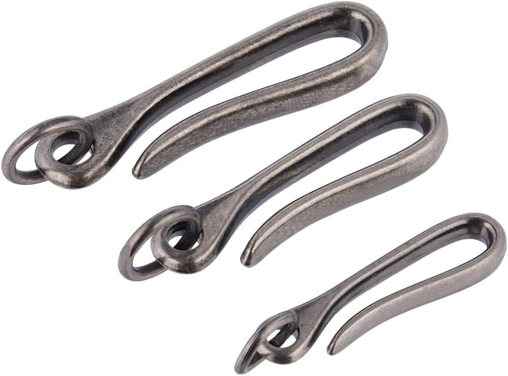 CRASPIRE 3Pcs U Shape Hook Keychain Japanese Fish Hook Key Chain Brass Solid Antique Silver Key Buckle Belt Clip Holder for Women Men Wallet Badge
