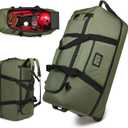 Baseball Catcher Bag with Wheels, Baseball Catcher Roller Bag with Large Capacity and Multi-pocket, Rolling Sport Roller Bag with Wheels and Backpack-strap for Baseball Softball (Green)