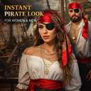 Yaliuliu Pirate Costume Accessories Set for Women &Men Head Scarf, Satin Sash, Belt & Accessories for Halloween, Cosplay, Party Dress Up Red