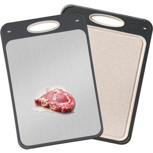 GUANCI Cutting Board for Kitchen Double Sided 304 Stainless Steel Chopping Board Food-Grade Stainless Steel and Wheat Straw PP Samll Size 149.6 Easy to Clean, Pack of 1 