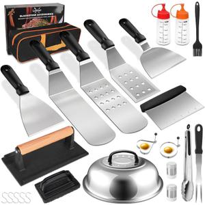 Latiret Griddle Accessories Kit, 24Pcs Grilling Accessories Set for Blackstone and Camp Chef, Flat Top Griddle Accessories Set with Scraper, Enlarged Spatulas, Basting Cover, White Elephant Gifts
