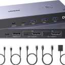 UGREEN 8K Displayport KVM Switch 2 in 1 Out DP1.4 with 4 USB 3.0 Ports(3 USB-A + 1 USB-C) Support 8K@60Hz 4K@240Hz Share 1 Monitor Keyboard Mouse U-Disk Printer, with 2 DP Cables, 2 USB A to C Cables
