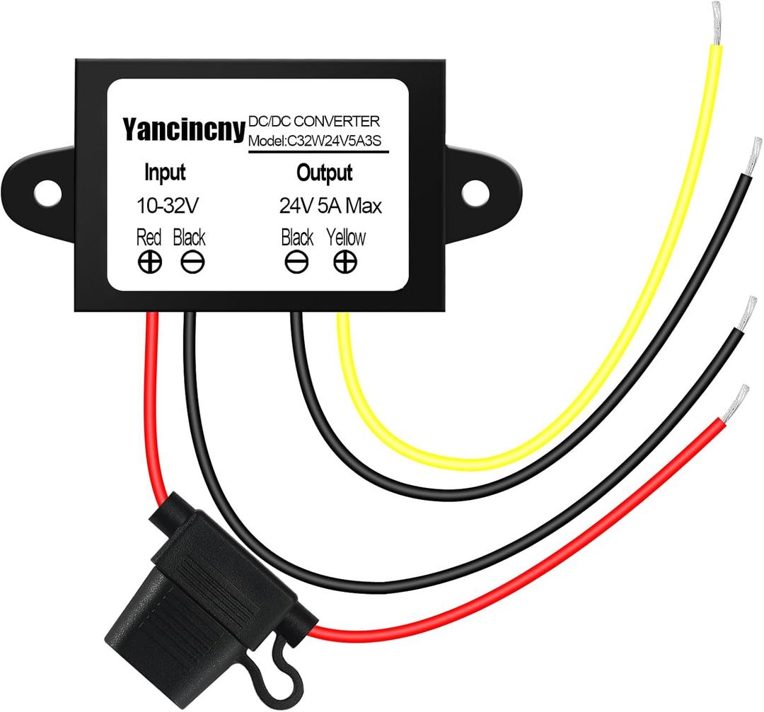 Voltage Stabilizer 10-32V to 24V 5A, dc 12V to 24V 120W Waterproof DC DC Converter with Over Current/Temperature Protection & Fuse, for 24V Lighting, CCTV Camera, Car Truck