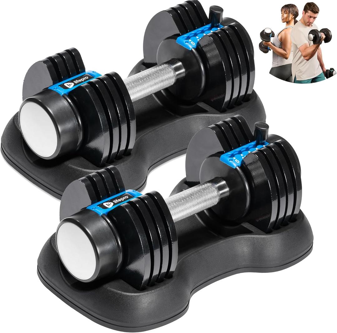 Lifepro Adjustable Dumbbells Set  Quick Adjustment, Anti Slip Handle  Space Saving & Strength Training Weights for Home Gym Exercise & Fitness (25lb Pair Pin Adjustment)