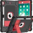 BMOUO Case for iPad 6th 5th Generation (9.7 inch, 2018/2017), Shockproof Protective iPad 9.7 Case with Built-in Stand/Pencil Holder for iPad 6th/5th Gen, Air 2, Black and Red