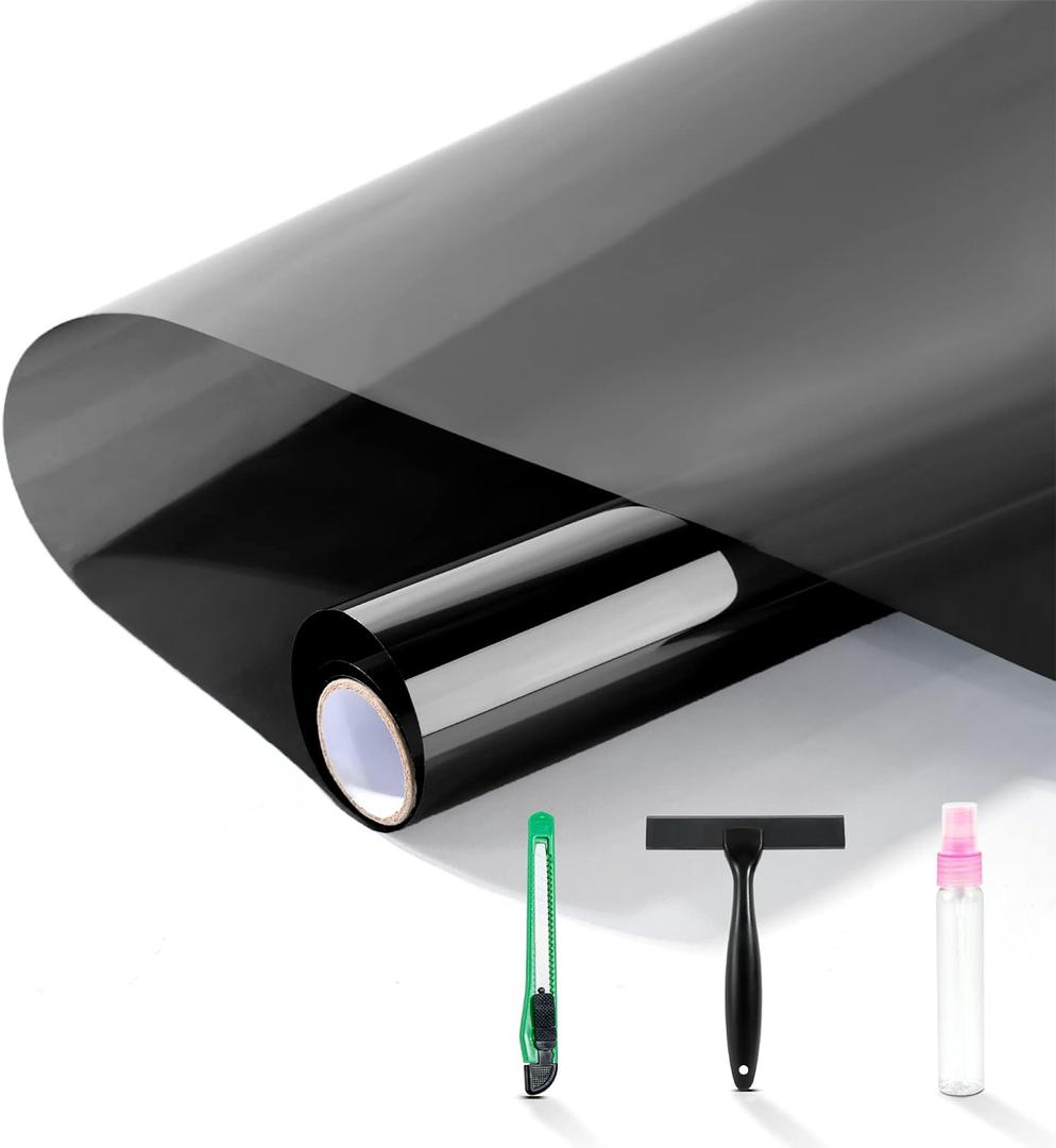 FuFin One-Way Window Privacy Film with Free Installation Tools,Premium PET Material,Heat Control 99% UV Blocking and Privacy Protection Window Film.Window Tint for Home Office (Black 17.5"196.9")