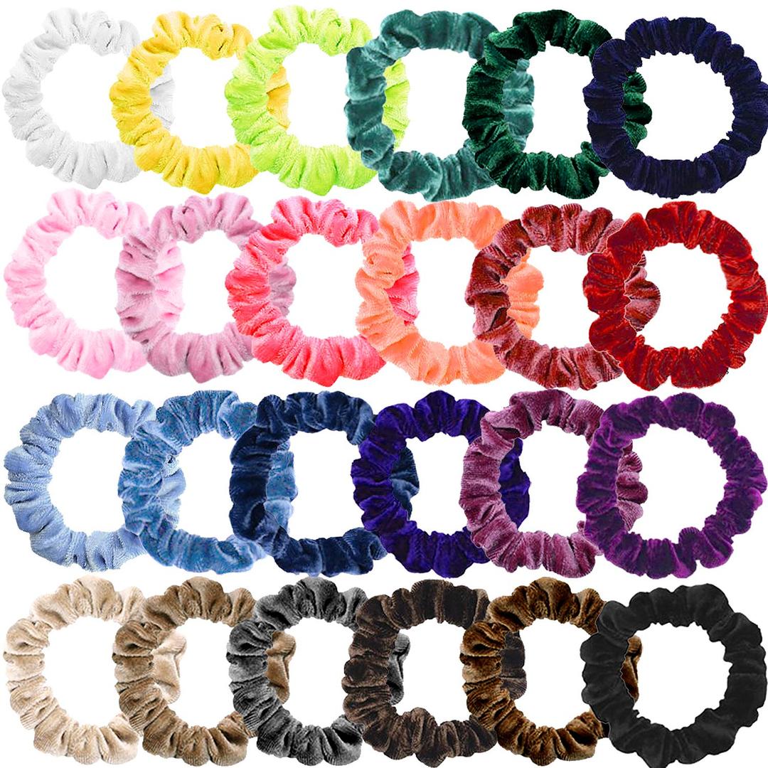Small Funtopia Velvet Scrunchies, 24 Pcs Colorful Hair Ties for Thick and Thin Hair, Soft Mini Elastic Ponytail Holders and Rubber Bands Hair Accessories for Women and Girls