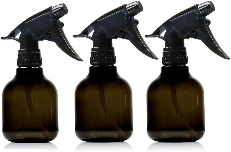 Black Plastic Spray Bottles - 8 Oz, Pack Of 3, Leak Proof, BPA Free Material, Small Spray Bottle, Adjustable Trigger Mist to Stream And Off Modes.