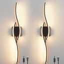 Plug in Wall Sconces Set of 2, Modern Plug in Sconce with Remote, Dimmable LED Wall Light, Wall Lamps with Plug in Cord for TV Wall Sconces, Black Sconce Lighting for Living Room, Hallway, Bedroom (27.56inch)