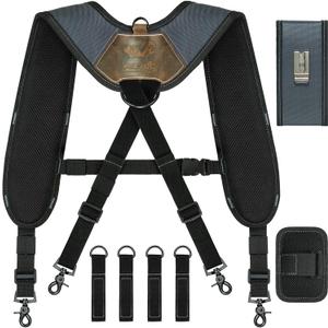 Tool Belt Suspenders, Tool Bag Suspenders, Work Belt Suspender with Magnetic Wristband and Loop Attachment, Padded Construction Suspender for Carpenter, Electrician, Framer, Blue-gray